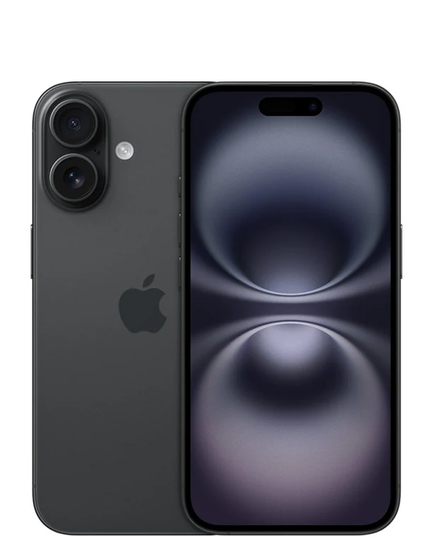 iPhone 16 in Schwarz, Vorder- und Rückseite
