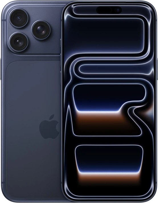 iPhone 17 Pro Max in Deep Blue, Vorder- und Rückseite