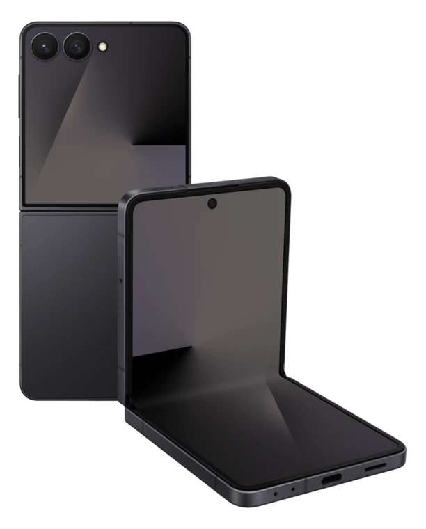 Samsung Galaxy Z Flip 7 in Schwarz, aufgeklappt und zugeklappt